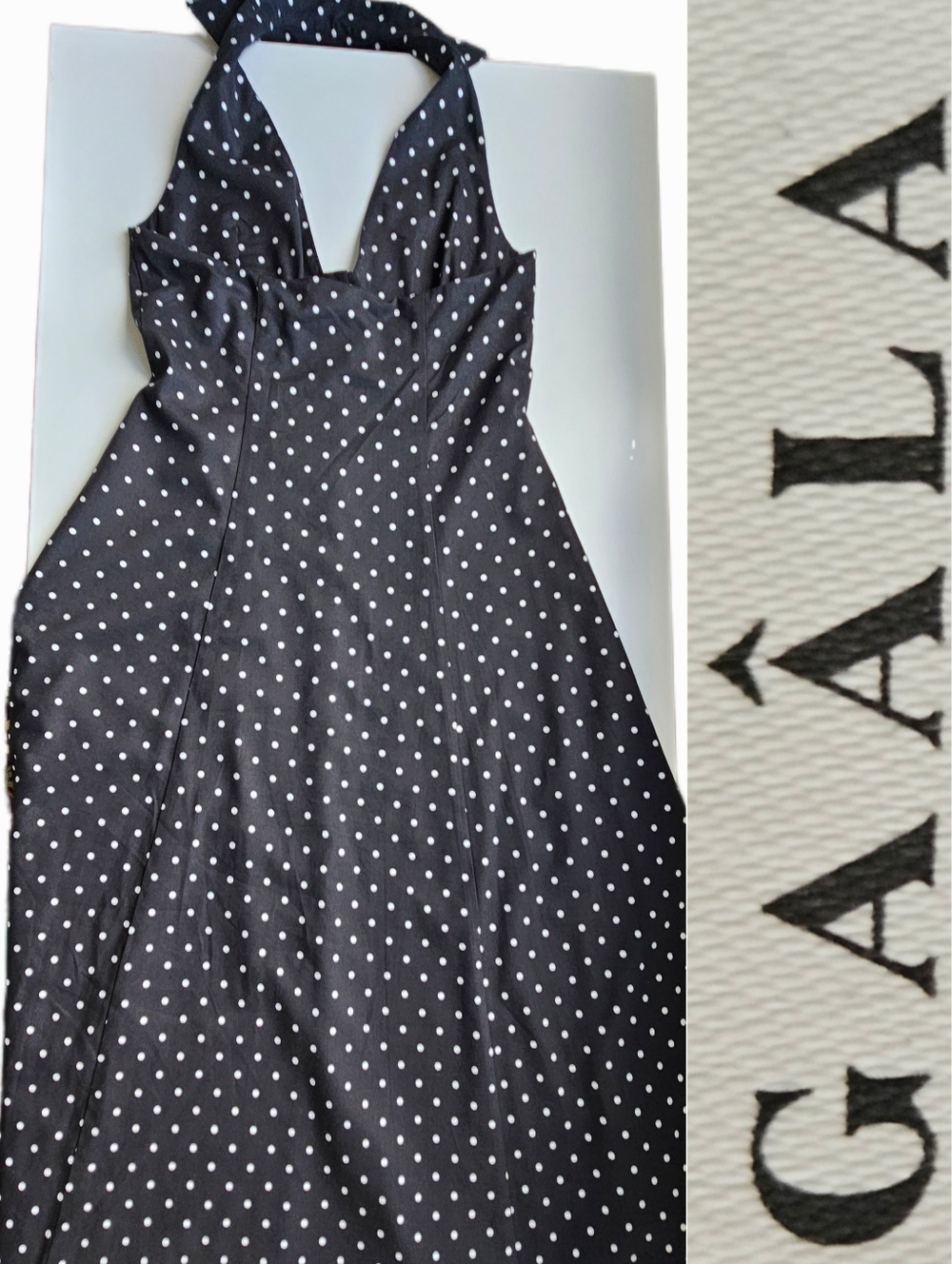 Gaala Paris Black And White Polka-Dot Button Down Full Halter Dress